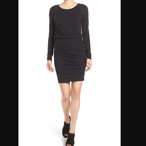 Leith Blouson Bodycon Ruched Dress Size Small Black Long Sleeve Mini LBD Cute - Picture 9 of 9